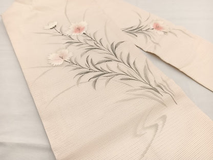 平和屋着物＊夏物　九寸名古屋帯　作家物　手描き　刺繍　枝花文　銀彩　正絹　逸品　BAAX7769hv