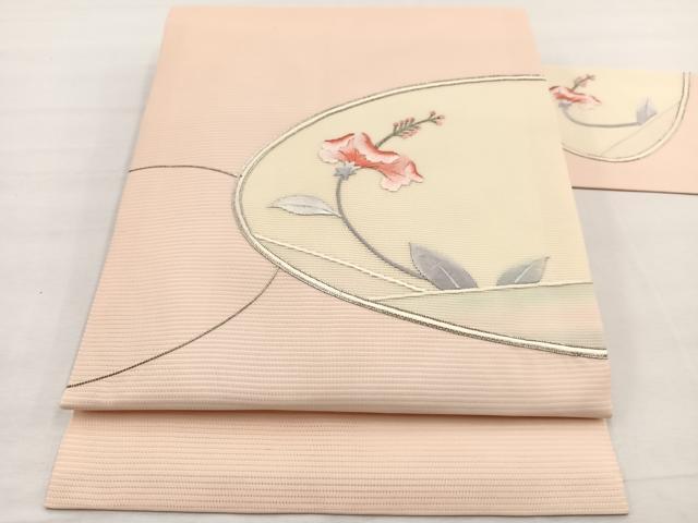 平和屋着物＊夏物　九寸名古屋帯　駒刺繍　枝花文　銀糸　正絹　逸品　BAAX7770hv