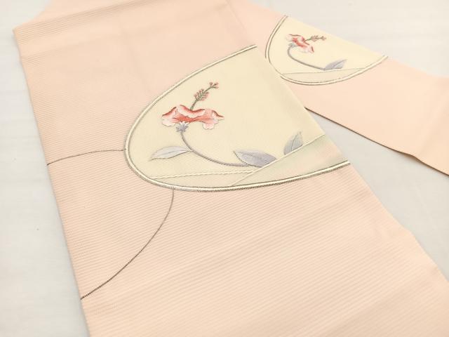 平和屋着物＊夏物　九寸名古屋帯　駒刺繍　枝花文　銀糸　正絹　逸品　BAAX7770hv