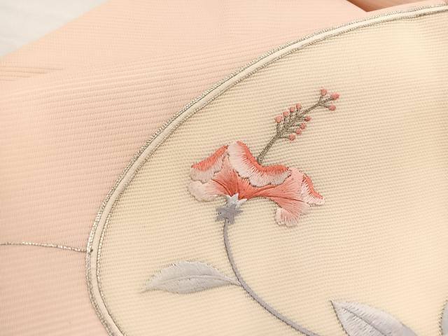 平和屋着物＊夏物　九寸名古屋帯　駒刺繍　枝花文　銀糸　正絹　逸品　BAAX7770hv