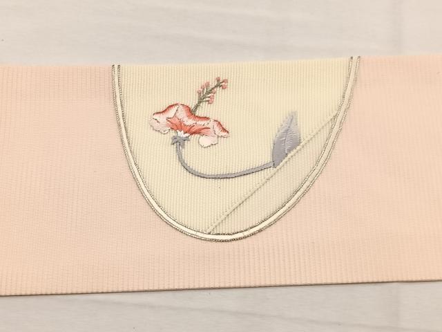 平和屋着物＊夏物　九寸名古屋帯　駒刺繍　枝花文　銀糸　正絹　逸品　BAAX7770hv