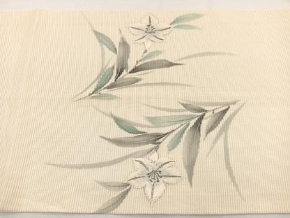 平和屋着物＊夏物　九寸開き名古屋帯　作家物　手描き　刺繍　百合　銀彩　正絹　逸品　BAAX7771hv