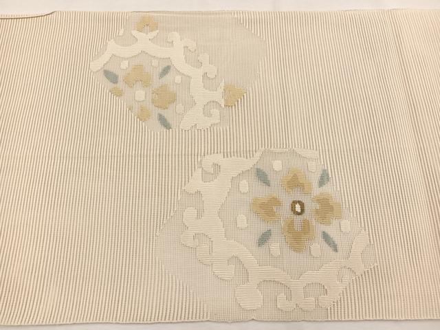 平和屋着物＊夏物　八寸名古屋帯　絽綴れ　飾花文　金糸　正絹　逸品　BAAX7774hv
