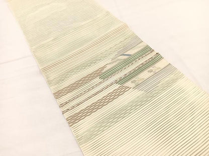 平和屋着物＊夏物　八寸名古屋帯　絽綴れ　横段草葉文　金銀糸　正絹　逸品　BAAX7776hv