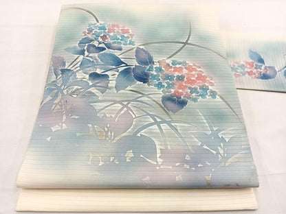 平和屋着物＊夏物　絽塩瀬　九寸名古屋帯　紫陽花　銀彩　正絹　逸品　BAAX7778hv