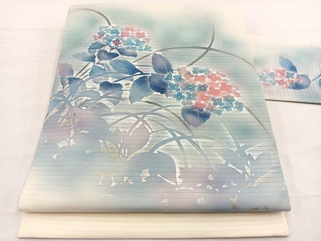 平和屋着物＊夏物　絽塩瀬　九寸名古屋帯　紫陽花　銀彩　正絹　逸品　BAAX7778hv