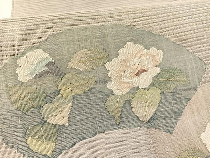 平和屋着物＊夏物　八寸名古屋帯　絽綴れ　地紙牡丹文　金銀糸　正絹　逸品　BAAX7780hv