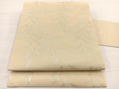 平和屋着物＊夏物　全通柄　九寸名古屋帯　枝垂れ枝葉文　銀糸　正絹　逸品　BAAX7782hv