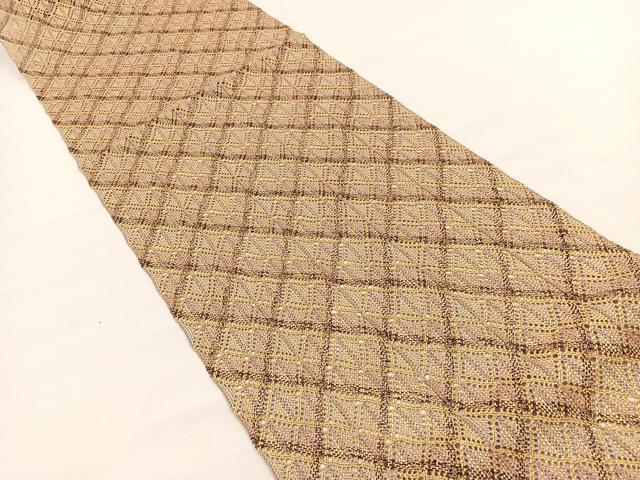 平和屋着物＊夏物　八寸名古屋帯　組織　菱文様　金糸　やまと誂製　正絹　逸品　未使用　BAAX7783hv