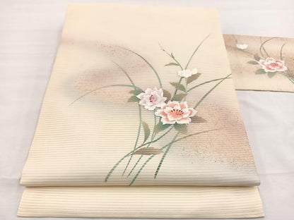 平和屋着物＊夏物　九寸名古屋帯　刺繍　草花文　金彩　正絹　逸品　BAAX7784hv