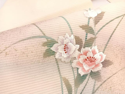 平和屋着物＊夏物　九寸名古屋帯　刺繍　草花文　金彩　正絹　逸品　BAAX7784hv