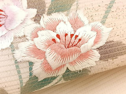 平和屋着物＊夏物　九寸名古屋帯　刺繍　草花文　金彩　正絹　逸品　BAAX7784hv