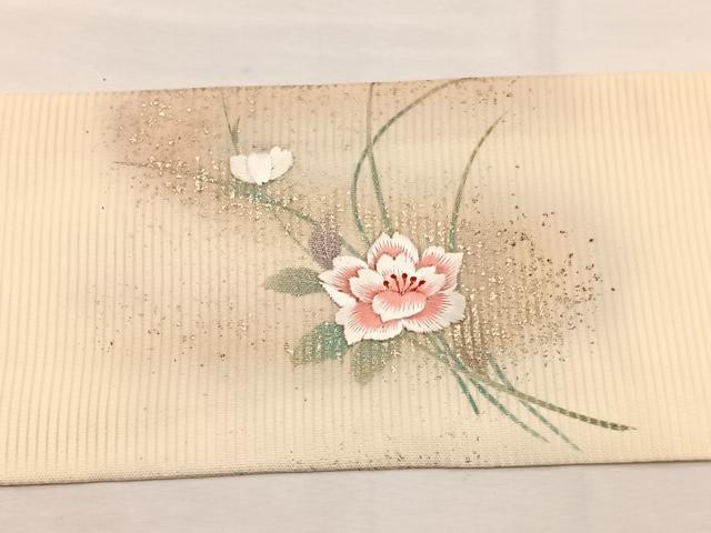 平和屋着物＊夏物　九寸名古屋帯　刺繍　草花文　金彩　正絹　逸品　BAAX7784hv