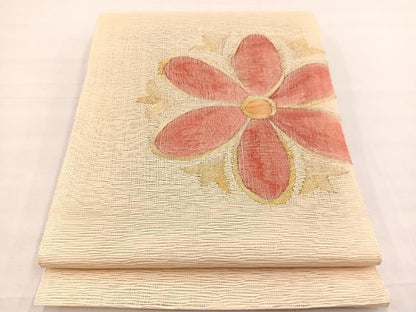 平和屋着物＊夏物　八寸名古屋帯　すくい織　草花文　金糸　正絹　逸品　BAAX7785hv