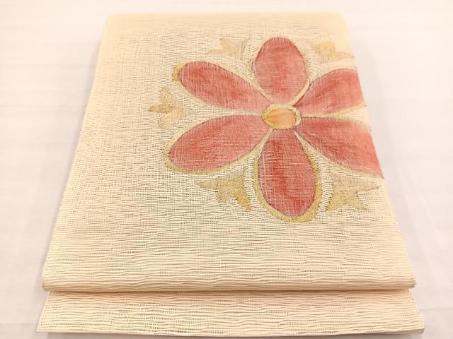 平和屋着物＊夏物　八寸名古屋帯　すくい織　草花文　金糸　正絹　逸品　BAAX7785hv