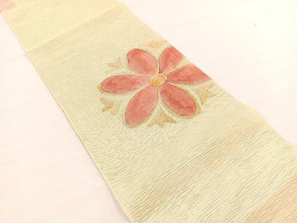 平和屋着物＊夏物　八寸名古屋帯　すくい織　草花文　金糸　正絹　逸品　BAAX7785hv