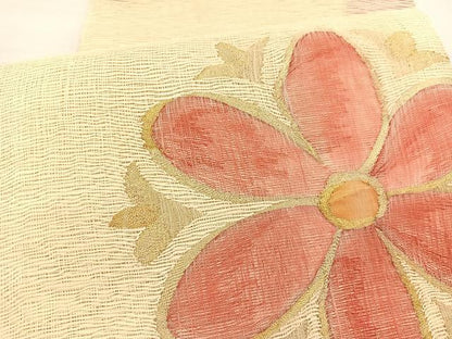 平和屋着物＊夏物　八寸名古屋帯　すくい織　草花文　金糸　正絹　逸品　BAAX7785hv