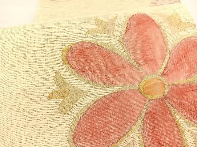 平和屋着物＊夏物　八寸名古屋帯　すくい織　草花文　金糸　正絹　逸品　BAAX7785hv