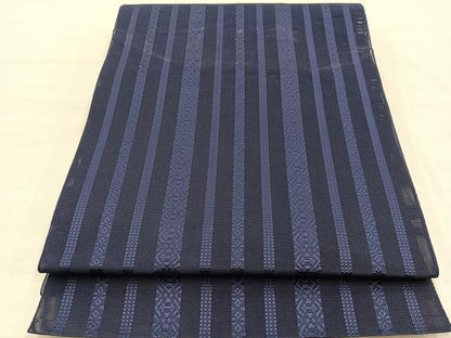 平和屋着物＊夏物　本場筑前博多織　八寸名古屋帯　紗献上　青褐色　正絹　逸品　BAAX7790hv