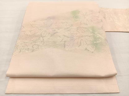 平和屋着物＊夏物　九寸名古屋帯　葡萄蔦の葉文　銀糸　正絹　逸品　BAAX7792hv