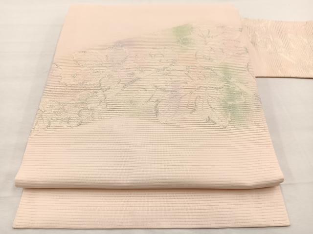 平和屋着物＊夏物　九寸名古屋帯　葡萄蔦の葉文　銀糸　正絹　逸品　BAAX7792hv
