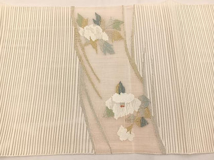 平和屋着物＊夏物　八寸名古屋帯　絽綴れ　牡丹　金銀糸　正絹　逸品　BAAX7793hv