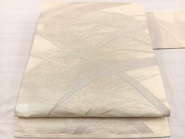平和屋着物＊夏物　九寸名古屋帯　芝草文　銀糸　正絹　逸品　BAAX7794hv