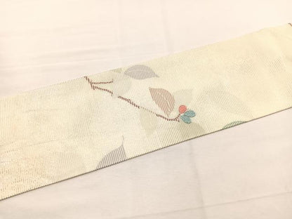平和屋着物＊夏物　九寸名古屋帯　唐織　枝葉文　銀糸　正絹　逸品　BAAX7795hv