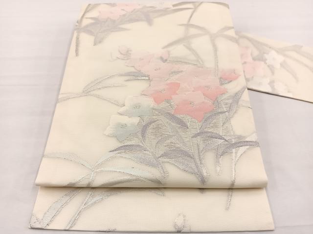 平和屋着物＊夏物　九寸名古屋帯　桔梗　銀糸　正絹　逸品　BAAX7796hv