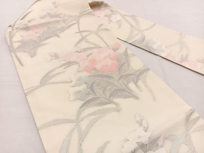 平和屋着物＊夏物　九寸名古屋帯　桔梗　銀糸　正絹　逸品　BAAX7796hv
