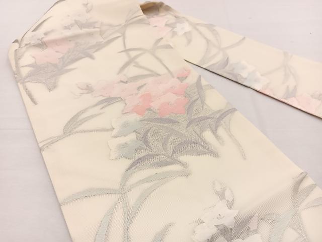 平和屋着物＊夏物　九寸名古屋帯　桔梗　銀糸　正絹　逸品　BAAX7796hv