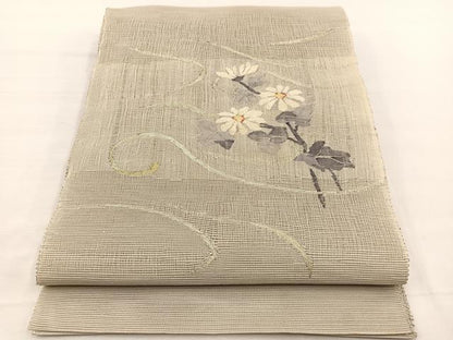 平和屋着物＊夏物　八寸名古屋帯　すくい織　枝花文　金銀糸　正絹　逸品　BAAX7797hv