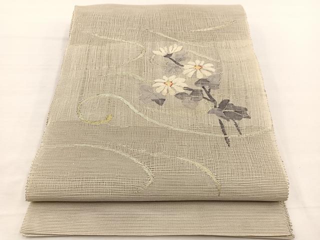 平和屋着物＊夏物　八寸名古屋帯　すくい織　枝花文　金銀糸　正絹　逸品　BAAX7797hv