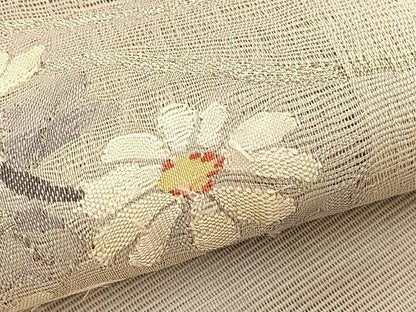 平和屋着物＊夏物　八寸名古屋帯　すくい織　枝花文　金銀糸　正絹　逸品　BAAX7797hv