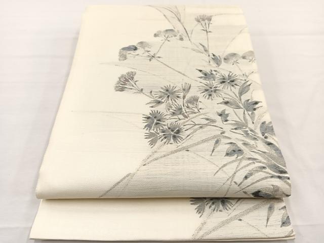平和屋着物＊夏物　西陣　岡文織物謹製　六通柄袋帯　草花文　証紙付き　正絹　逸品　未使用　BAAX7802hv