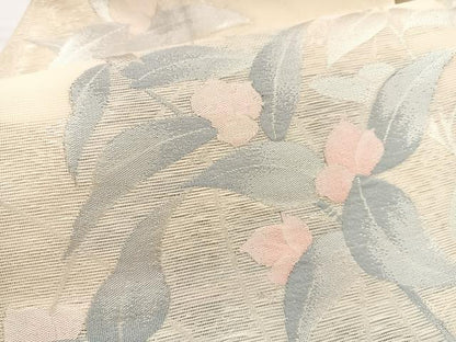 平和屋着物＊夏物　九寸名古屋帯　枝葉文　銀糸　正絹　逸品　BAAX7812hv