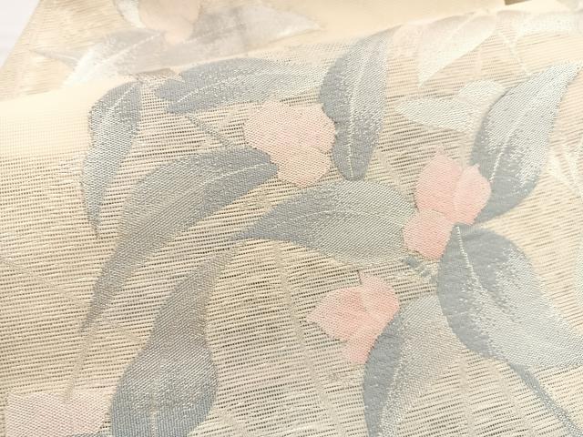 平和屋着物＊夏物　九寸名古屋帯　枝葉文　銀糸　正絹　逸品　BAAX7812hv