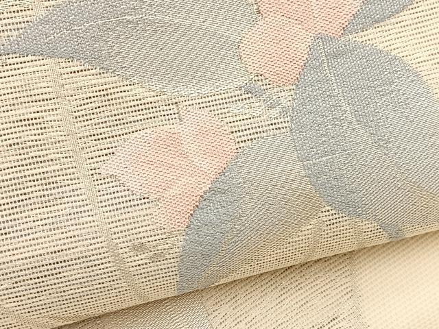 平和屋着物＊夏物　九寸名古屋帯　枝葉文　銀糸　正絹　逸品　BAAX7812hv