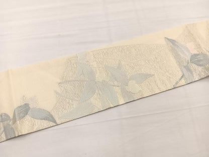 平和屋着物＊夏物　九寸名古屋帯　枝葉文　銀糸　正絹　逸品　BAAX7812hv