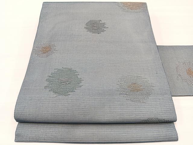 平和屋着物＊夏物　九寸名古屋帯　草花文　金糸　正絹　逸品　BAAX7814hv
