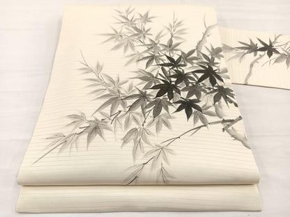 平和屋着物＊夏物　絽塩瀬　九寸名古屋帯　作家物　手描き　楓　金彩　正絹　逸品　BAAX7815hv