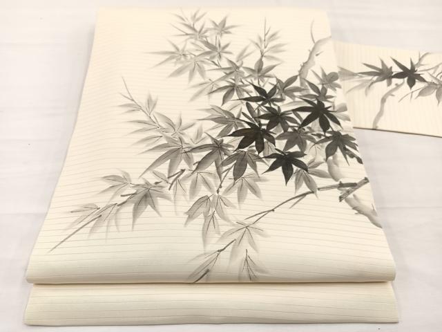 平和屋着物＊夏物　絽塩瀬　九寸名古屋帯　作家物　手描き　楓　金彩　正絹　逸品　BAAX7815hv