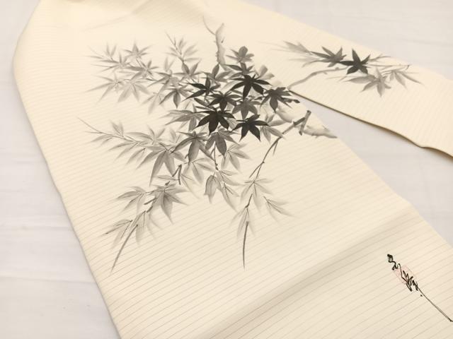 平和屋着物＊夏物　絽塩瀬　九寸名古屋帯　作家物　手描き　楓　金彩　正絹　逸品　BAAX7815hv