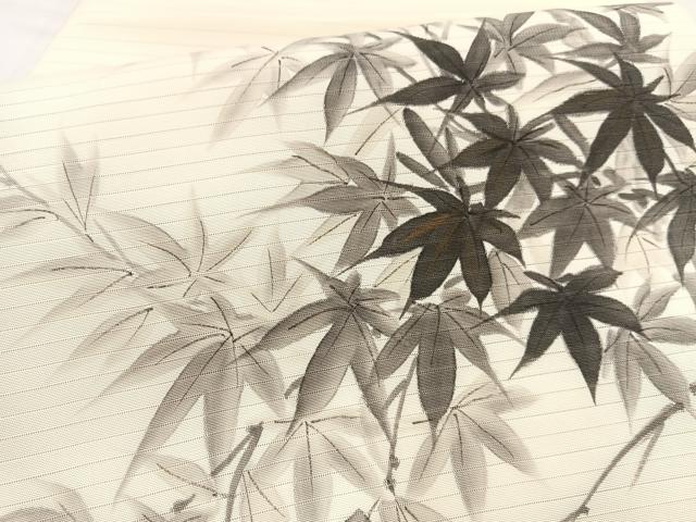 平和屋着物＊夏物　絽塩瀬　九寸名古屋帯　作家物　手描き　楓　金彩　正絹　逸品　BAAX7815hv