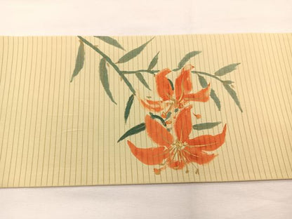 平和屋着物＊夏物　絽塩瀬　九寸名古屋帯　手描き　百合　金彩　正絹　逸品　BAAX7817hv
