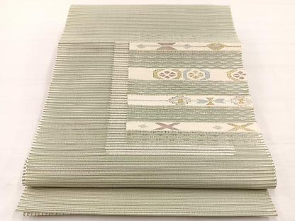 平和屋着物＊夏物　八寸名古屋帯　絽綴れ　横段花文　金銀糸　正絹　逸品　未使用　BAAX7818hv