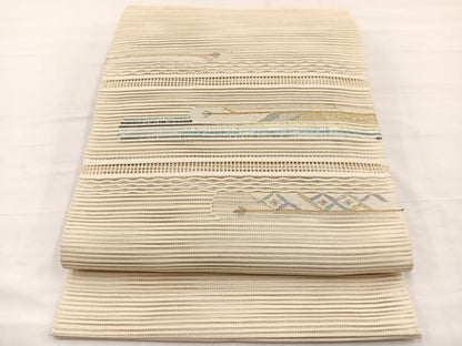 平和屋着物＊夏物　八寸名古屋帯　絽綴れ　枝葉文　金銀糸　正絹　逸品　BAAX7819hv