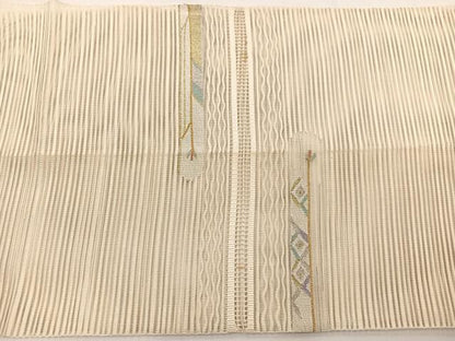 平和屋着物＊夏物　八寸名古屋帯　絽綴れ　枝葉文　金銀糸　正絹　逸品　BAAX7819hv