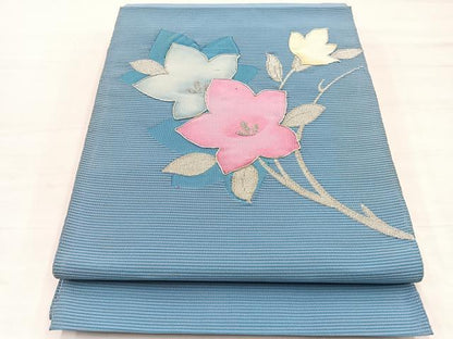 平和屋着物＊夏物　西陣　じゅらく謹製　九寸名古屋帯　絽綴れ　駒刺繍　桔梗　銀糸　BAAX7822hv