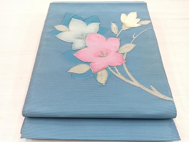 平和屋着物＊夏物　西陣　じゅらく謹製　九寸名古屋帯　絽綴れ　駒刺繍　桔梗　銀糸　BAAX7822hv